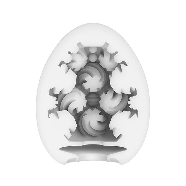 Masturbador Tenga EGG Curl aberto, revelando a textura interna em espiral projetada para estimula��o masculina