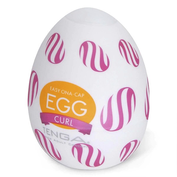 Masturbador Tenga EGG Curl em sua embalagem discreta, com destaque para o nome do produto e a marca Tenga