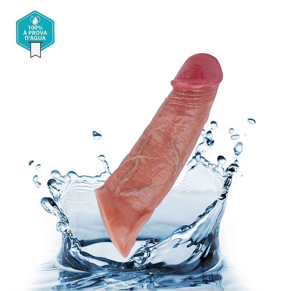 Capa Peniana Cyberskin com Vibrador 20,5cm e Extensor Interno de 6cm e Controle Bege - Textura realista e extensor