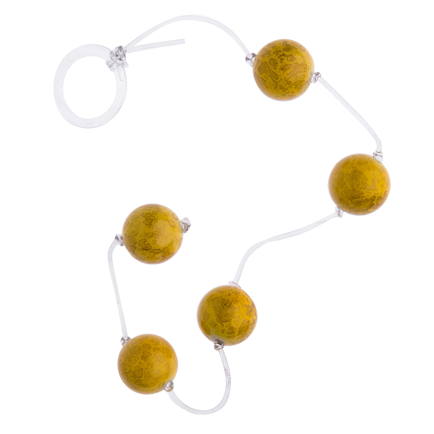 Bolinha Tailandesa Grande de pompoarismo, em tons de verde azulado com detalhes, mostrando a argola de seguran�a