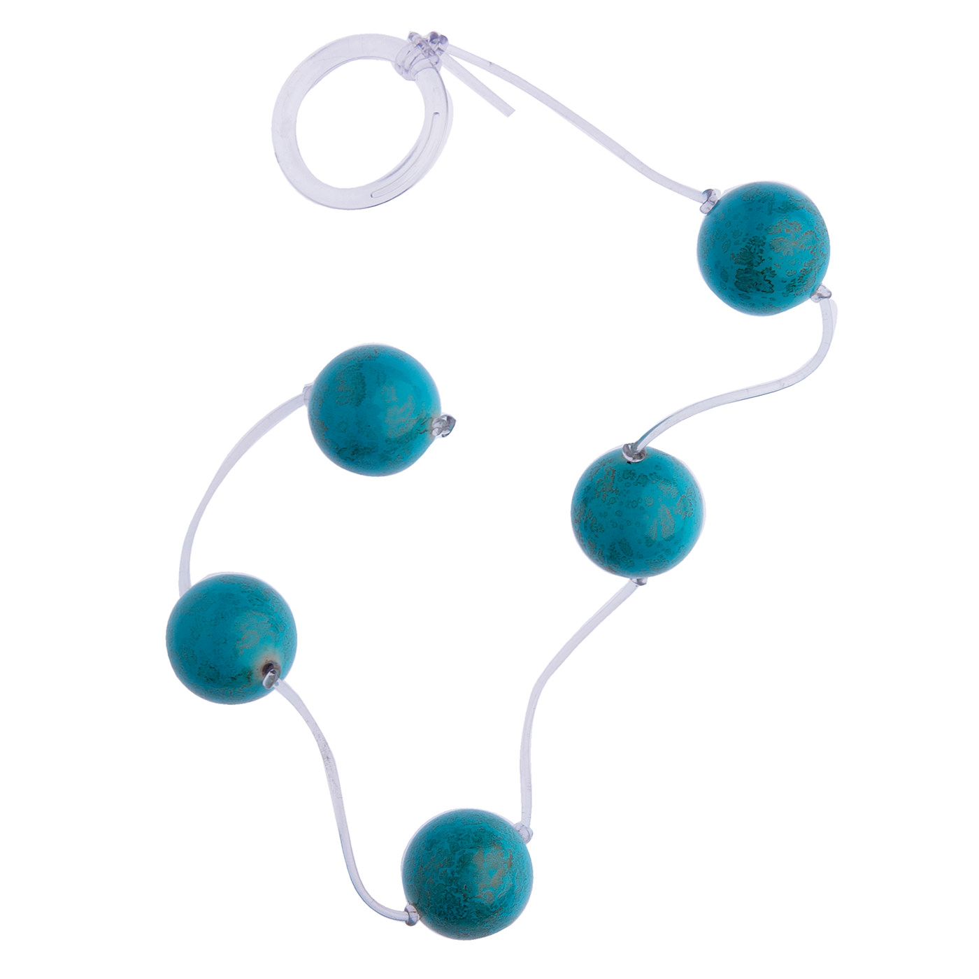 Bolinha Tailandesa Grande em cor mostarda com textura aparente, vista de cima com o cord�o transparente para manuseio