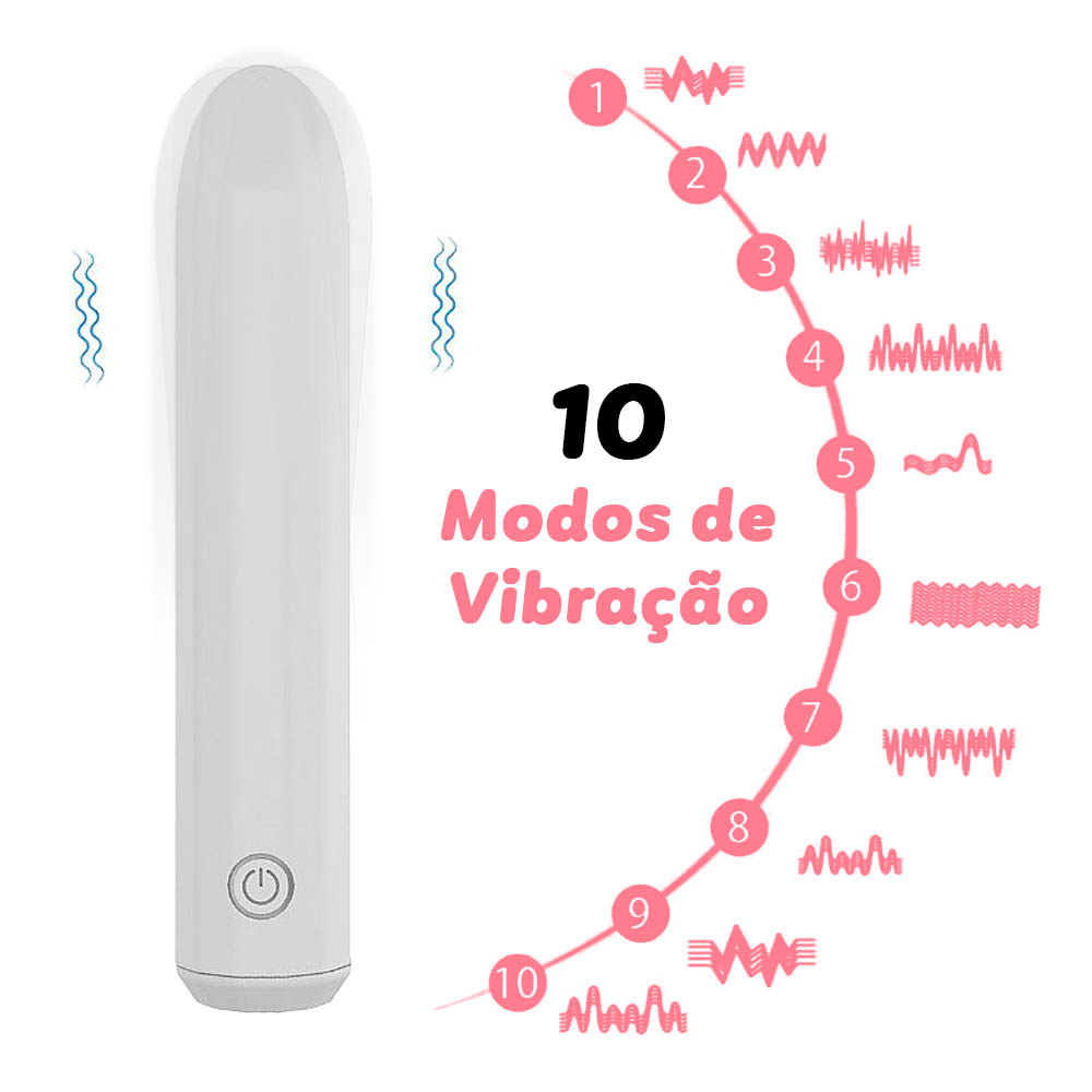 Vibrador Bullet Recarreg�vel em Silicone Nero Branco com 10 Vibra��es demonstrando os 10 modos de vibra��o