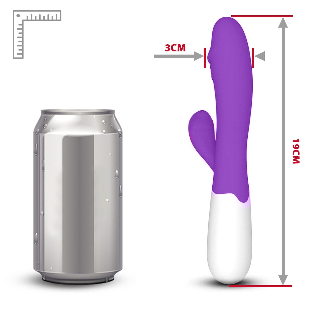 Vibrador Duplo Recarreg�vel em Silicone 30 Vibra��es Sime 2 Roxo - Vis�o da base do vibrador, ideal para explora��o G