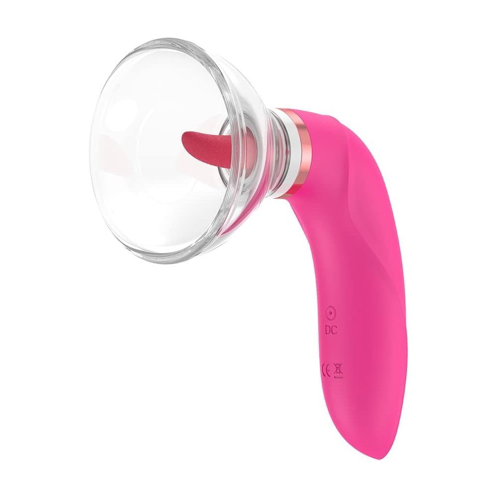 Sugador de Clit�ris Recarreg�vel em Silicone com L�ngua Estimuladora Mildred Pink, detalhes da base do produto e bot�es de controle