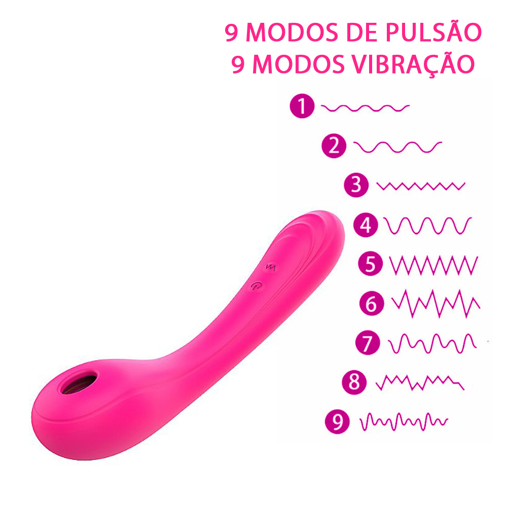 Vibrador Feminino Recarreg�vel Charming Pink e seus 9 modos de pulsa��o e 9 modos de vibra��o ilustrados