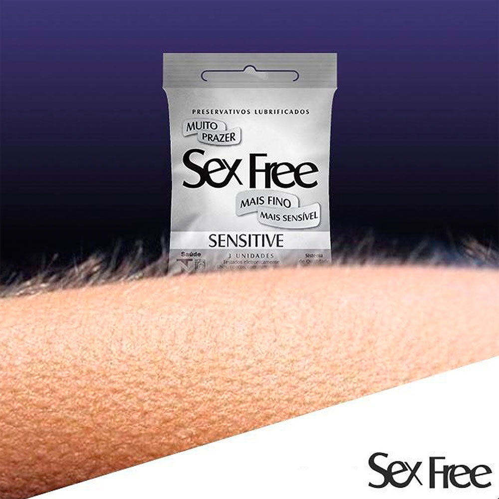 Preservativo Sex Free individual em seu envelope lacrado, pronto para uso e com informa��es m�nimas vis�veis.