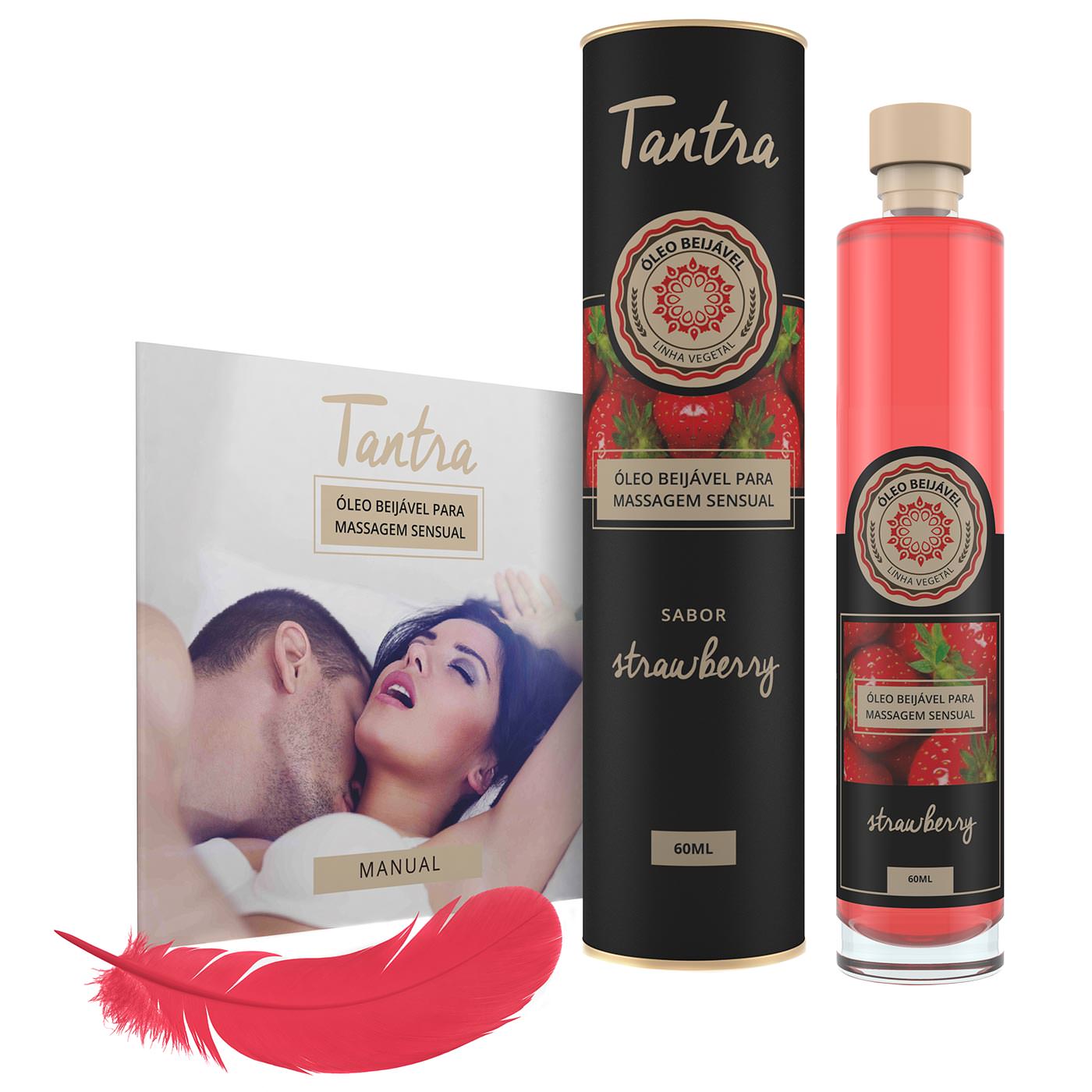 �leo para Massagem Sensual Tantra Beij�vel Morango com embalagem discreta e manual ilustrativo