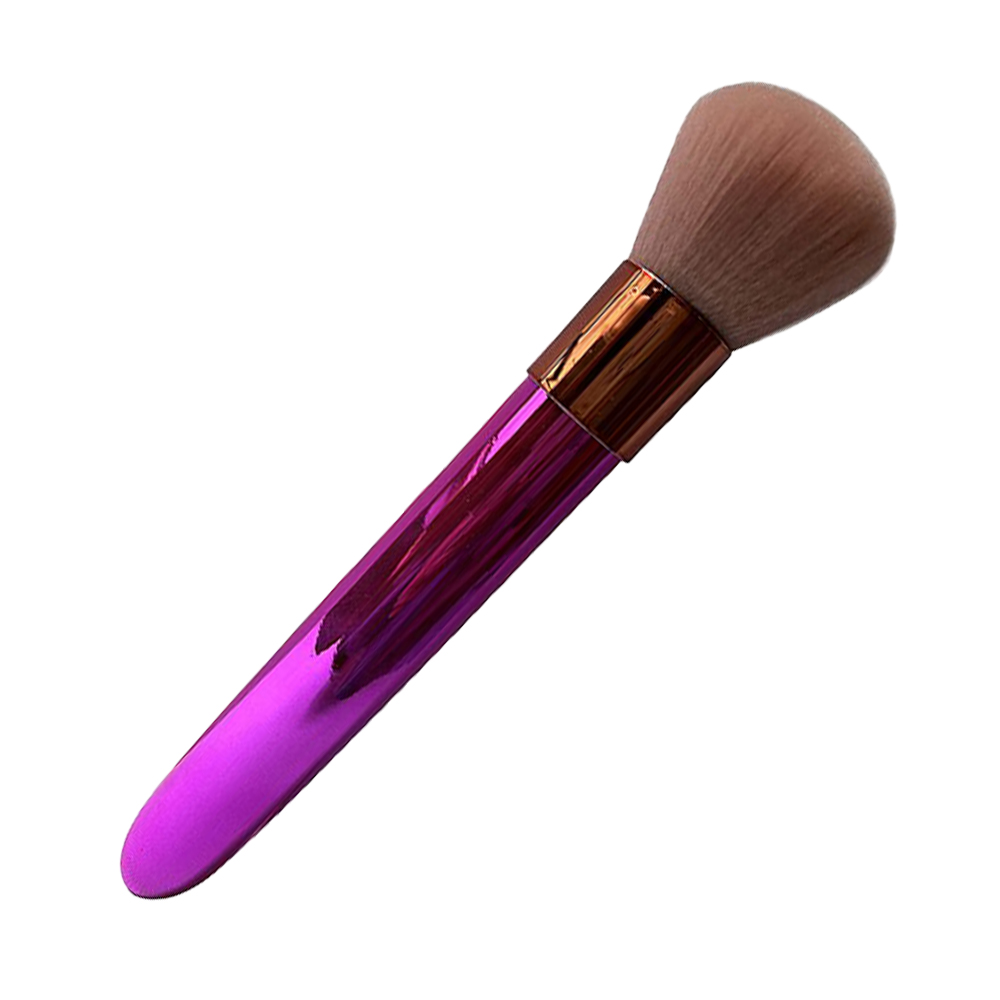 Vibrador Duplo em Silicone Womanizer Roxo com o pincel de maquiagem acoplado, mostrando o design elegante e discreto.