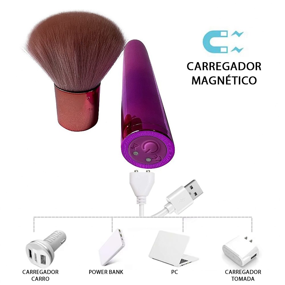 Vibrador Discreto Recarreg�vel Pincel de Blush (Pink) mostrando o cabo USB para carregamento
