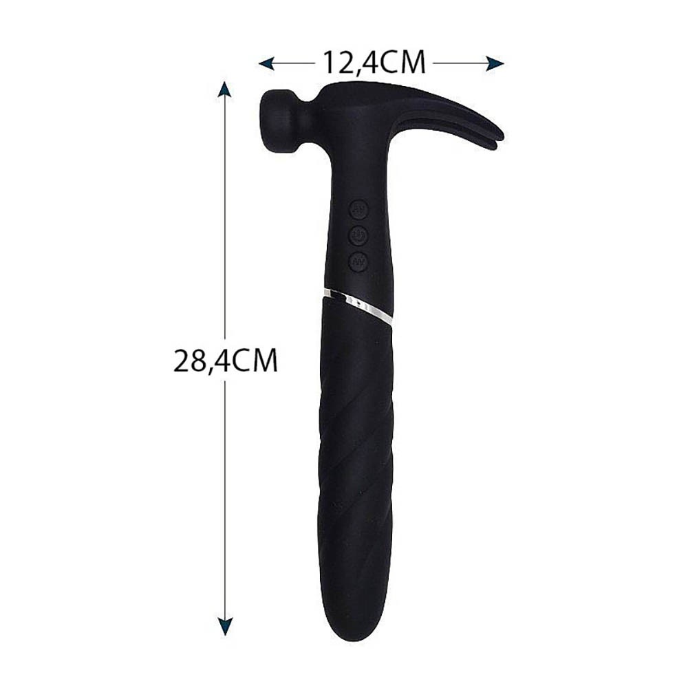 Vibrador Feminino em Silicone Recarreg�vel com 21 Vibra��es e 3 Intensidades Prova de �gua Preto | Detalhe da parte inferior do vibrador e da base lisa do 'martelo', mostrando a adaptabilidade do produto para diferentes tipos de estimula��o.