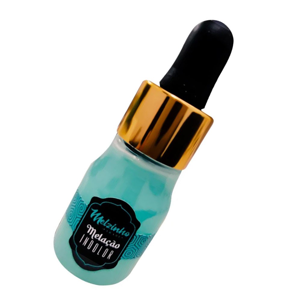 Gel para Sexo Anal Dessensibilizante Melzinho �rabe Indolor Aroma Hortel� 15ml - Frasco conta-gotas em �ngulo, mostrando a cor turquesa do gel e o brilho dourado da tampa.