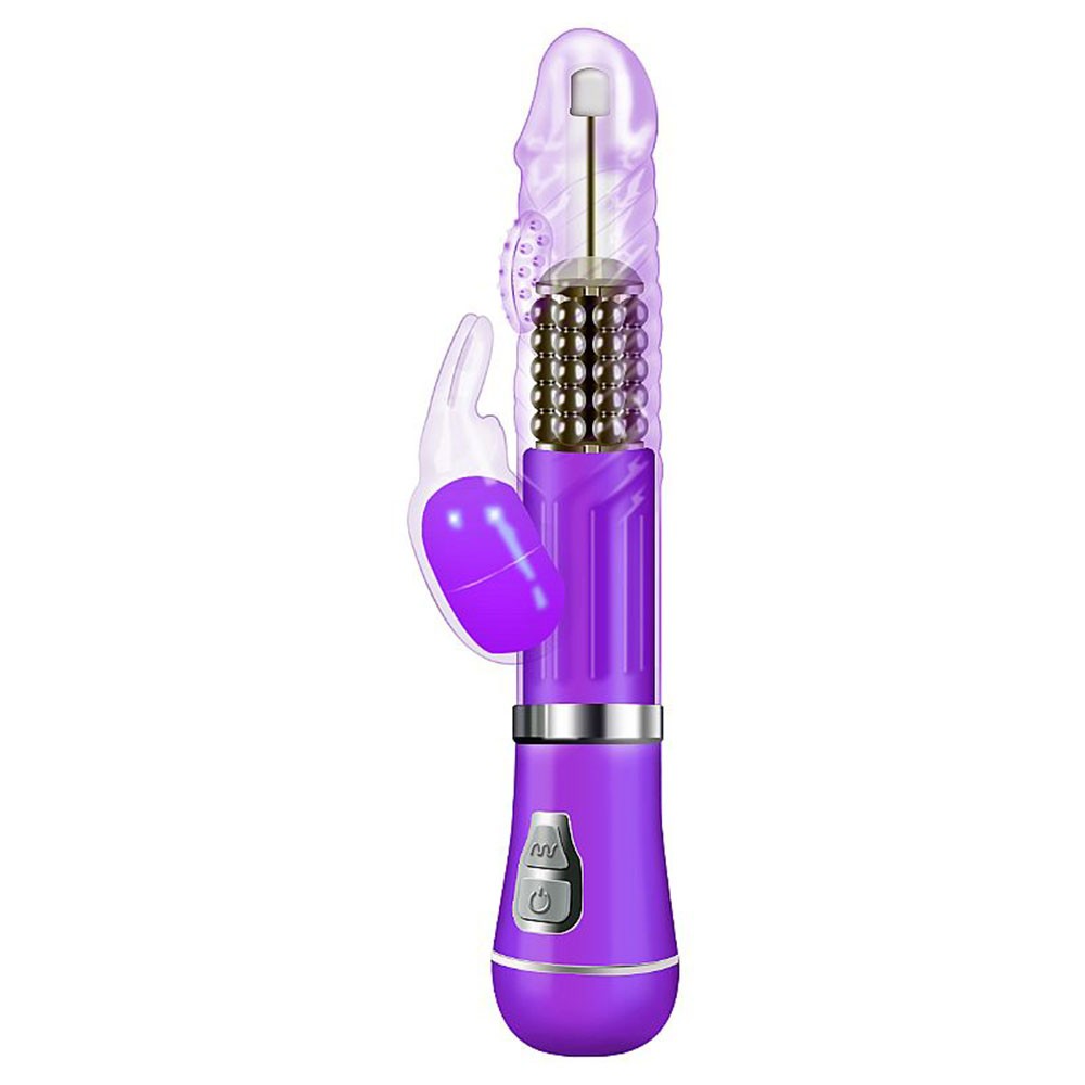 Vibrador Rabbit Roxo com funcoes de vibracao e rotacao, com estimulador de clitoris