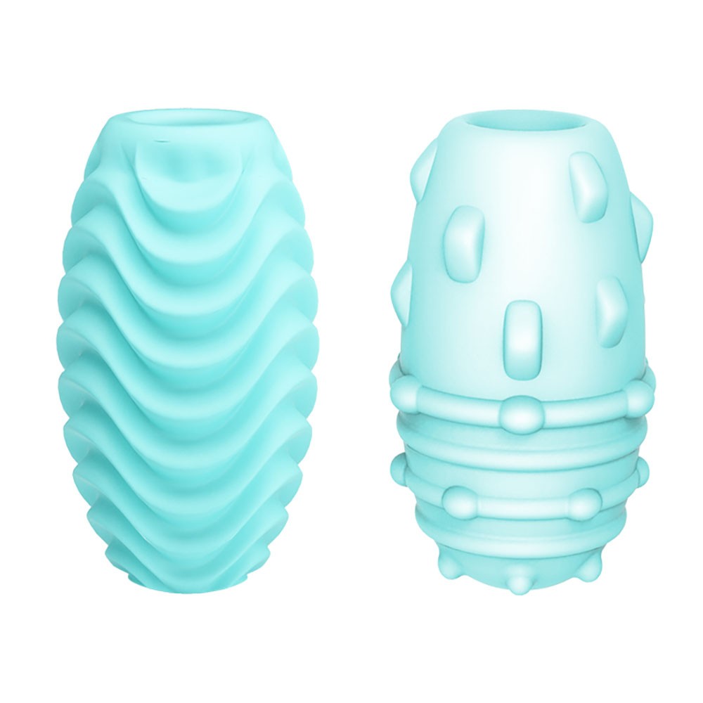 Masturbador Masculino em Silicone Attractive com um lado exibindo textura ondulada externa e o outro lado detalhando o interior texturizado para est�mulo