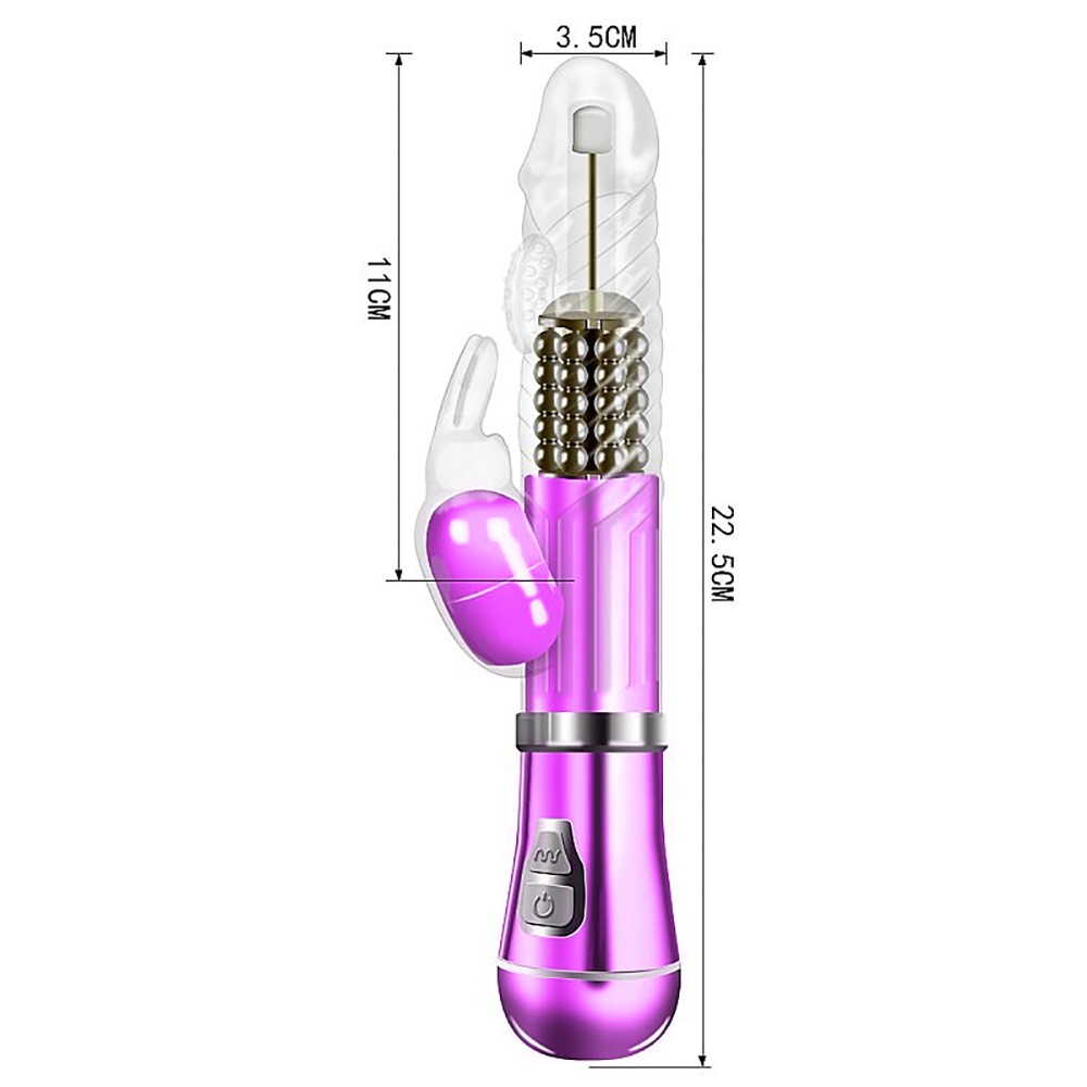 Vibrador Rabbit Coelho II Roxo Met�lico sem a caixa, mostrando os detalhes da haste e o acabamento met�lico