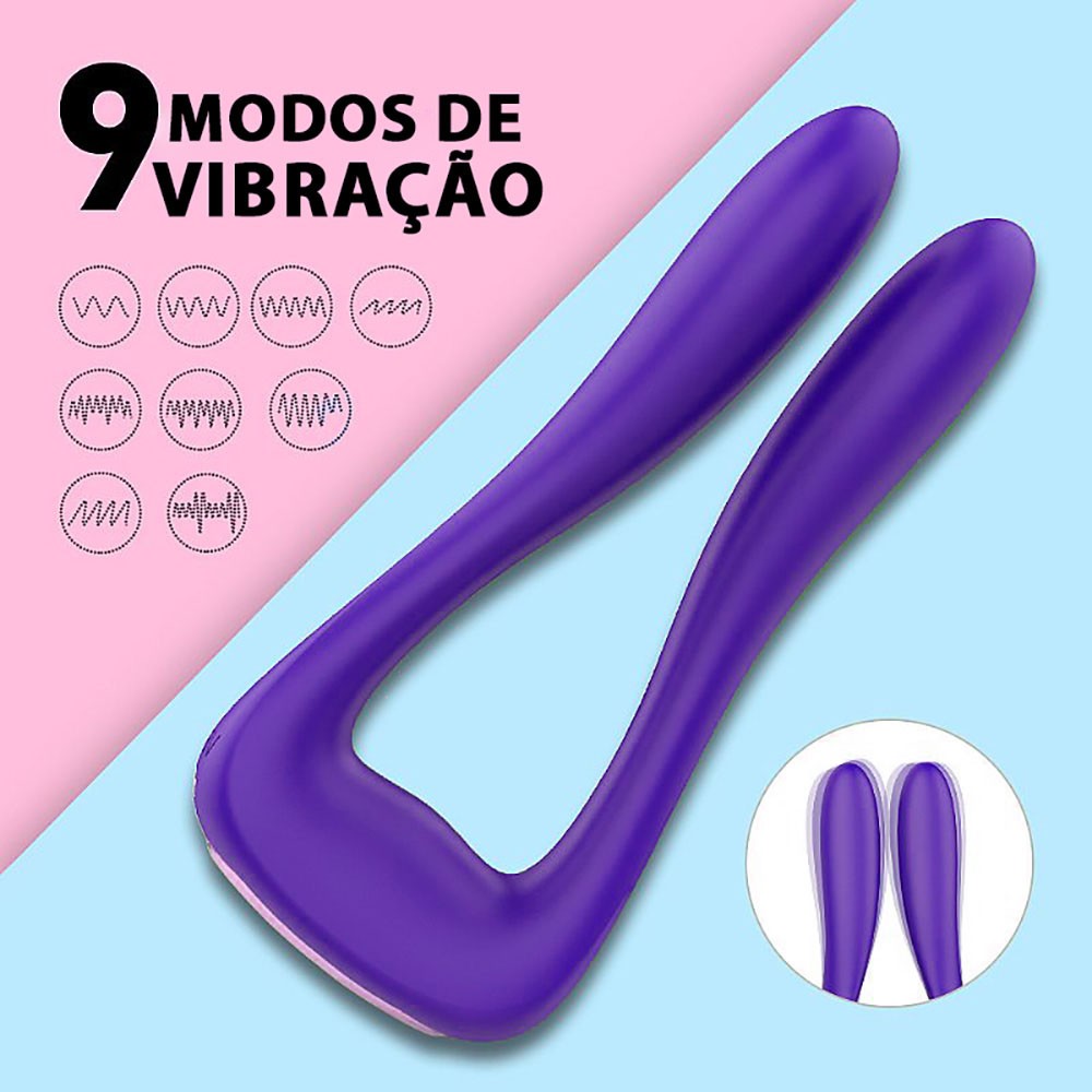 Vibrador Duplo em Silicone Vanessa Roxo - Detalhe dos 9 modos de vibra��o com �cones de ondas