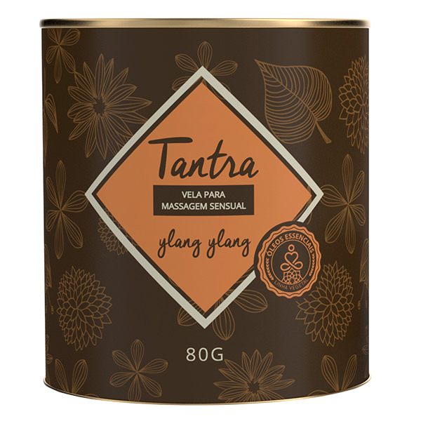 Caixa da Vela Para Massagem Sensual Tantra Ylang Ylang com design floral e informa��es do produto
