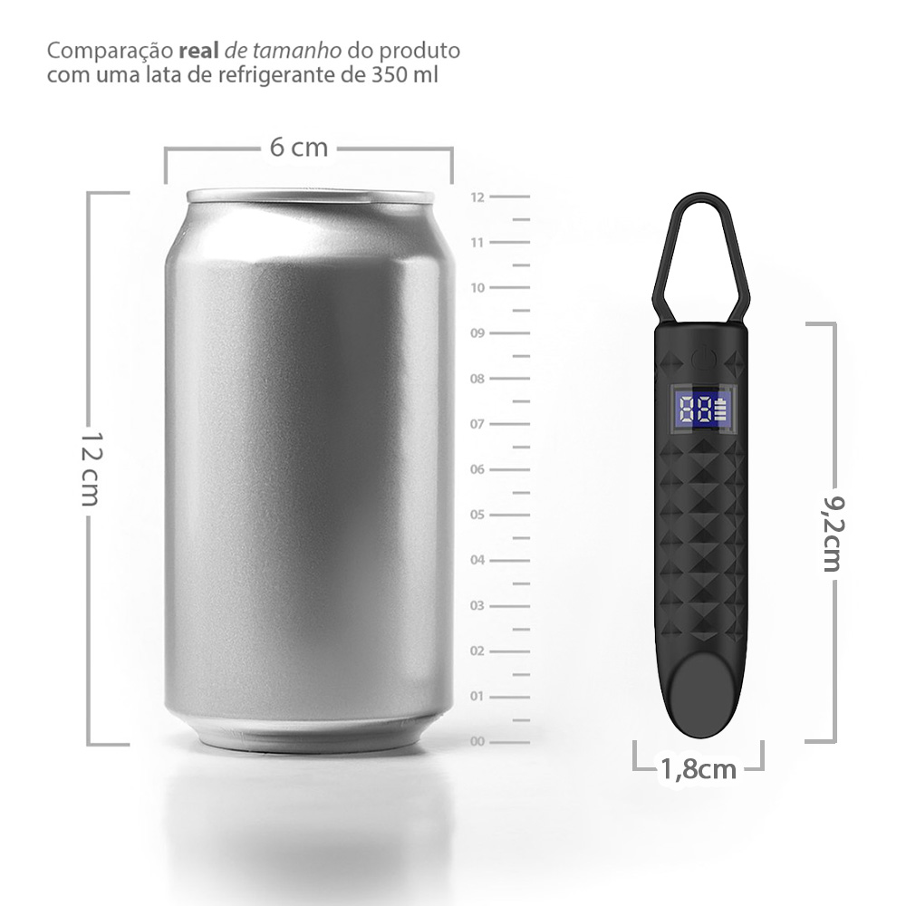 Vibrador Bullet Recarreg�vel em Silicone com 10 Vibra��es e Visor LED Preto