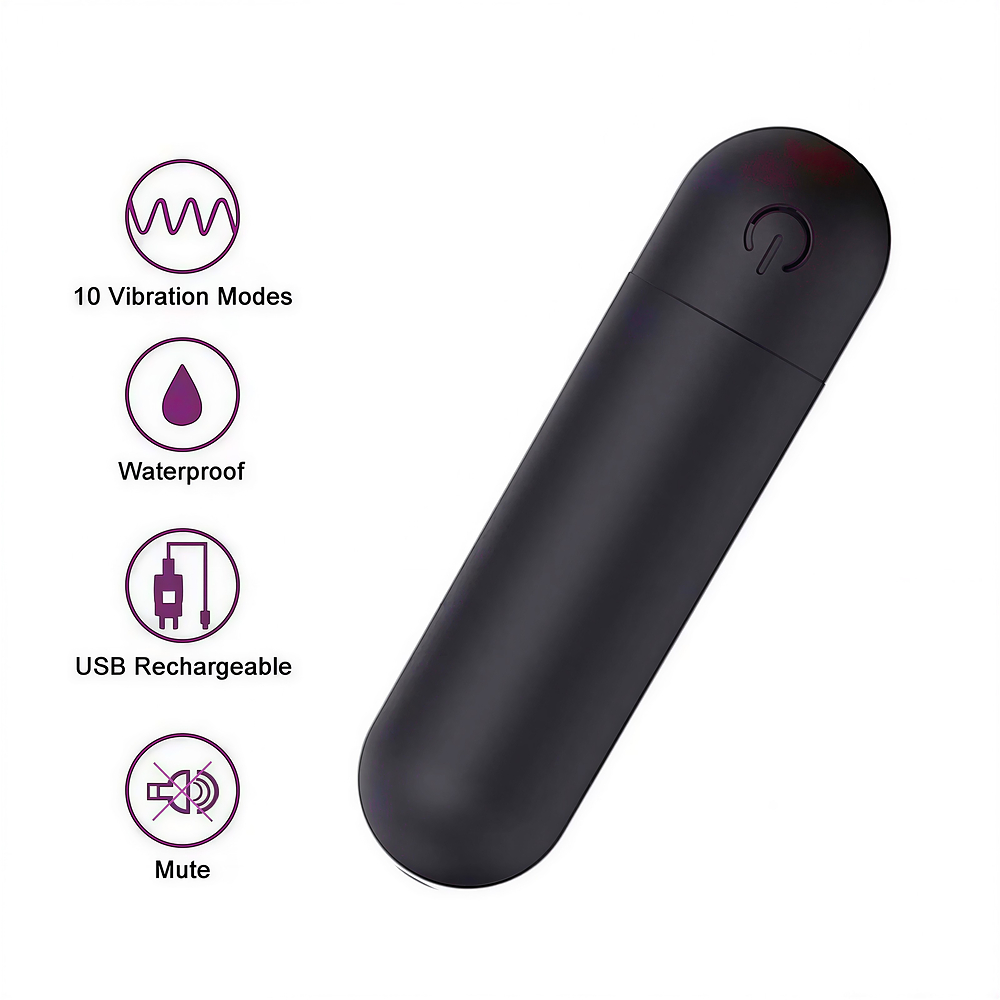 Vibrador Bullet em ABS Revestido de Silicone Aveludado Recarreg�vel 10 Vibra��es Preto - Detalhe do design e da textura
