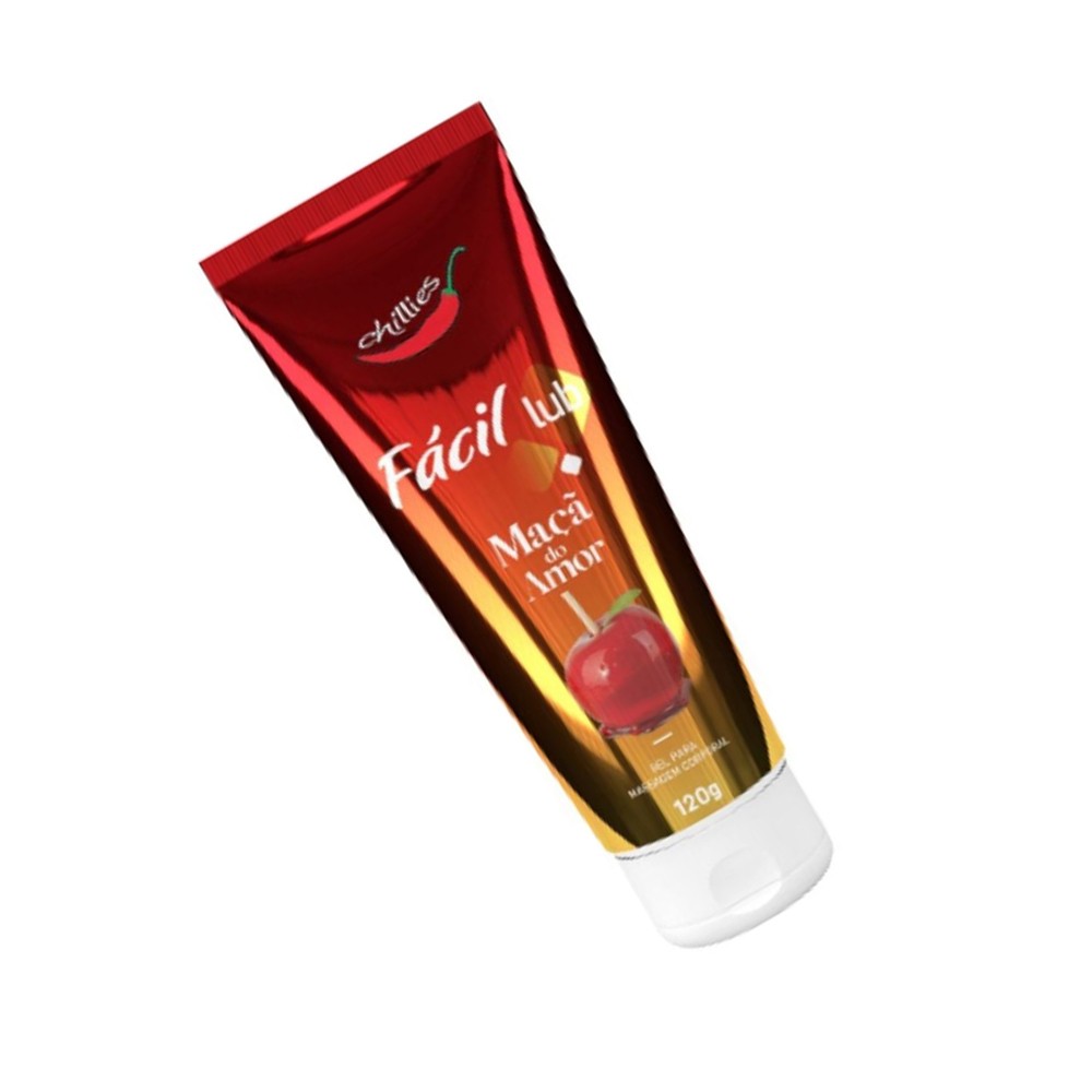 Gel Lubrificante Beij�vel Sabor Ma�� do Amor F�cil Lub 120g, vista inferior do tubo com tampa branca, mostrando a base da embalagem.