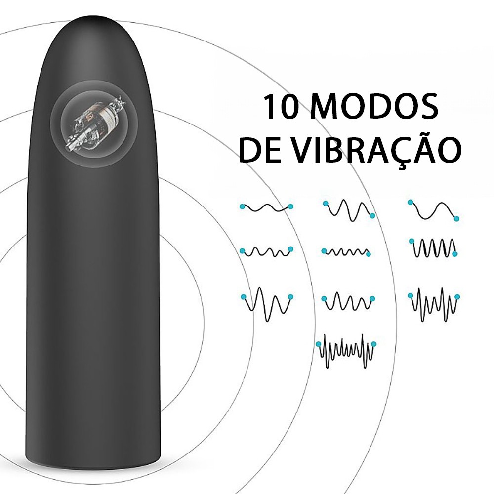 Vibrador Bullet Jenny Preto ilustrando os 10 modos de vibra��o