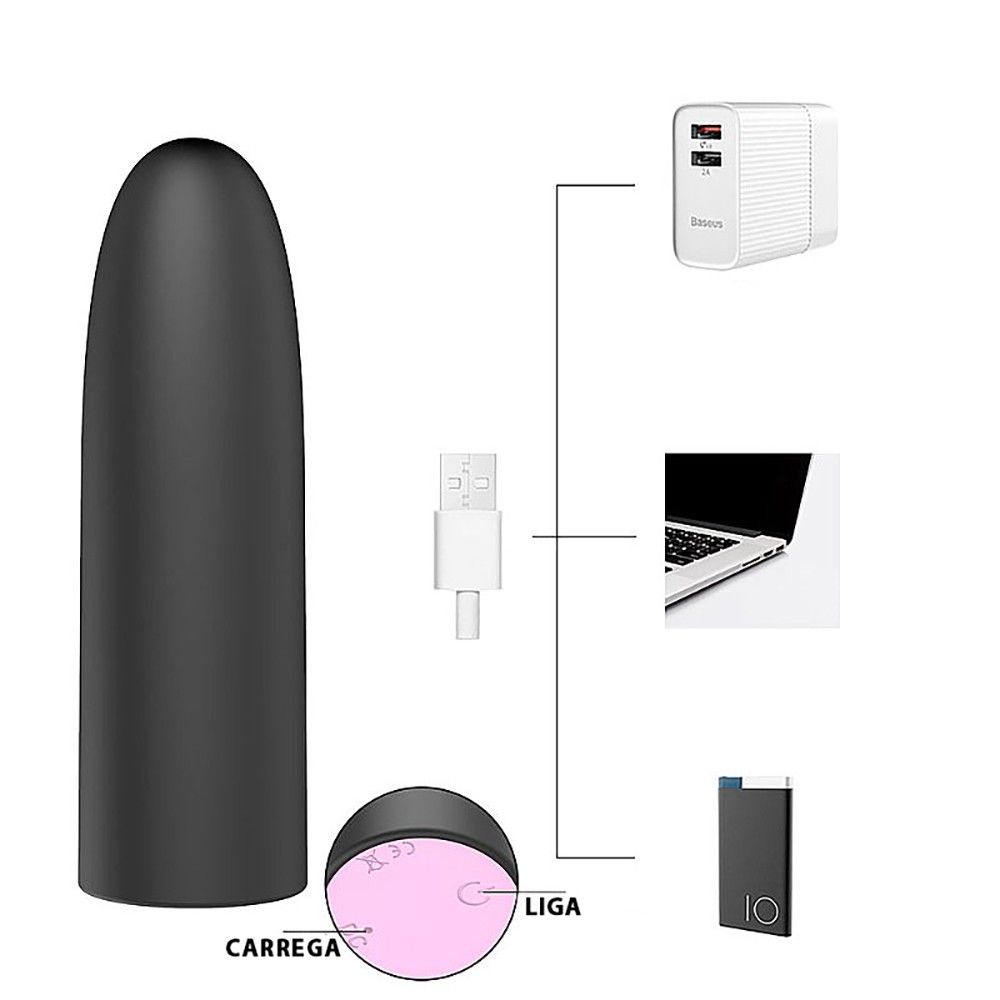 Vibrador Bullet Recarreg�vel Jenny Preto em embalagem, vista da caixa