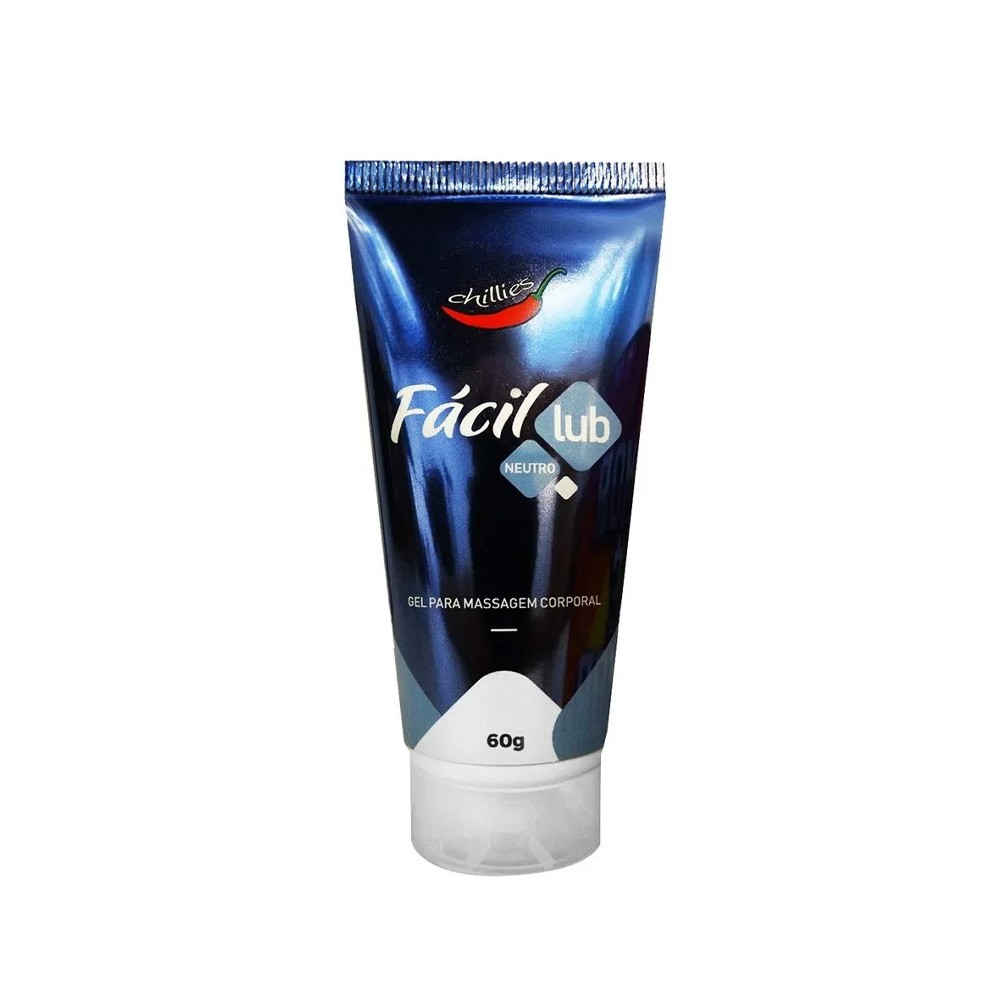 Gel Lubrificante Neutro F�cil Lub 60g em embalagem azul escura, vista lateral do tubo