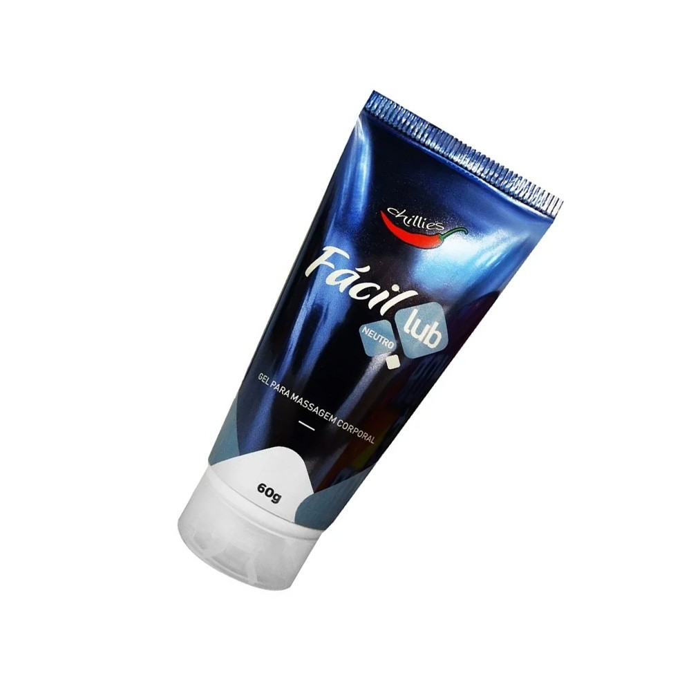 Gel Lubrificante Neutro F�cil Lub 60g, vista frontal destacando logo Chillies e nome F�cil Lub