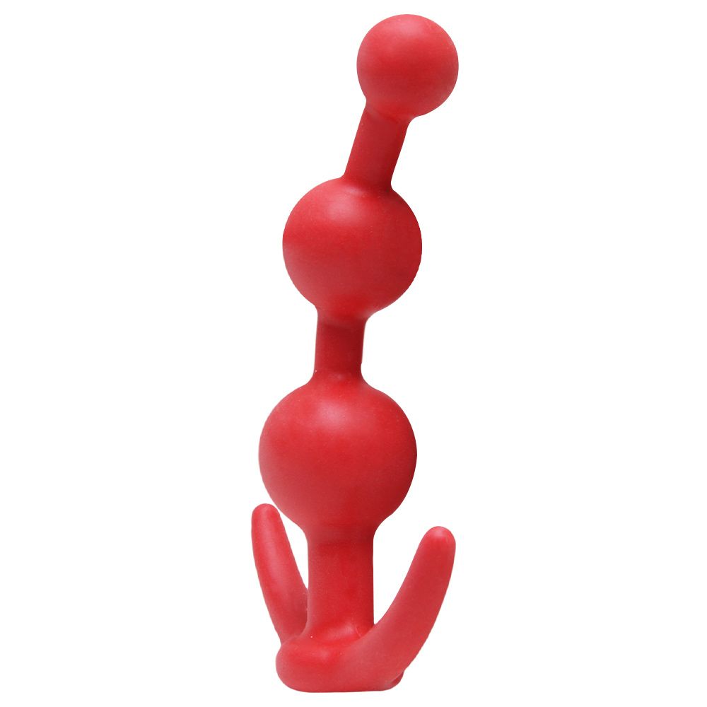 Plug Anal Massageador Balls em Silicone Vermelho - vista de perfil destacando a flexibilidade e a curvatura