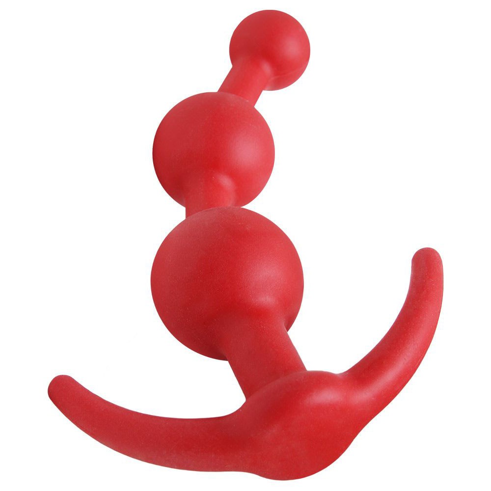 Plug anal massageador Balls em silicone vermelho - vista detalhada das esferas e da base em forma de 'ancora'