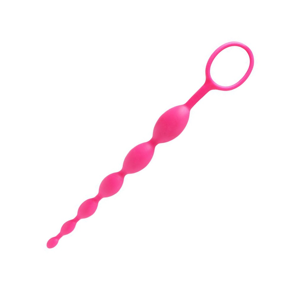 Plug anal massageador Sensation Longo em silicone pink deitada, evidenciando a flexibilidade do material e o design ergon�mico