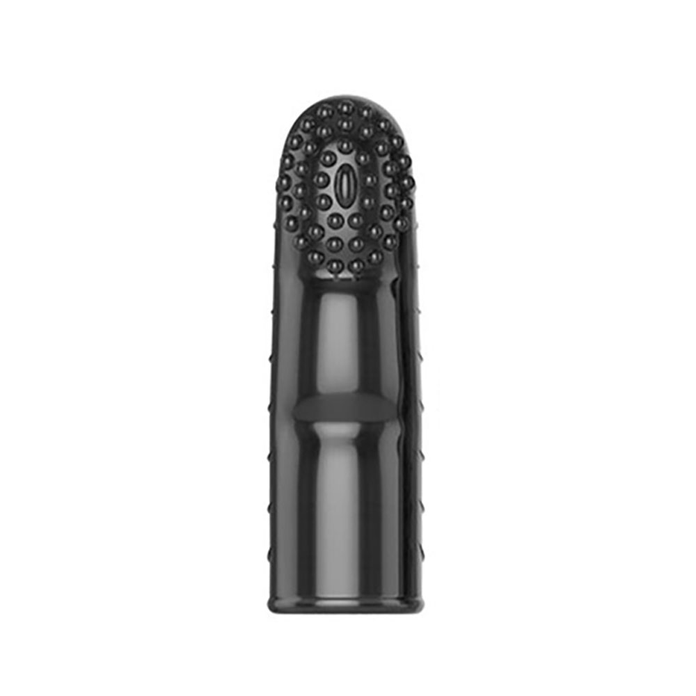Dedeira lisa em silicone fum� e micro vibrador pequeno, exibidos de perto