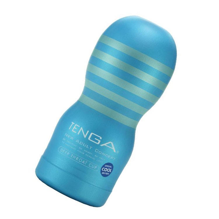 Masturbador Tenga Garganta Profunda Cool Edition em �ngulo lateral, mostrando o design ergon�mico e a escrita 'Cool Edition'