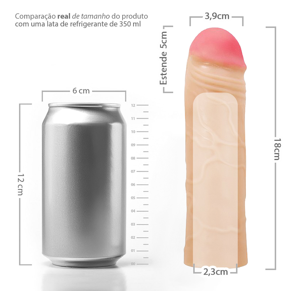 Capa Peniana em Cyberskin 18 x 3,9cm com Extensor Interno de 5cm Chane Bege | Foto 06