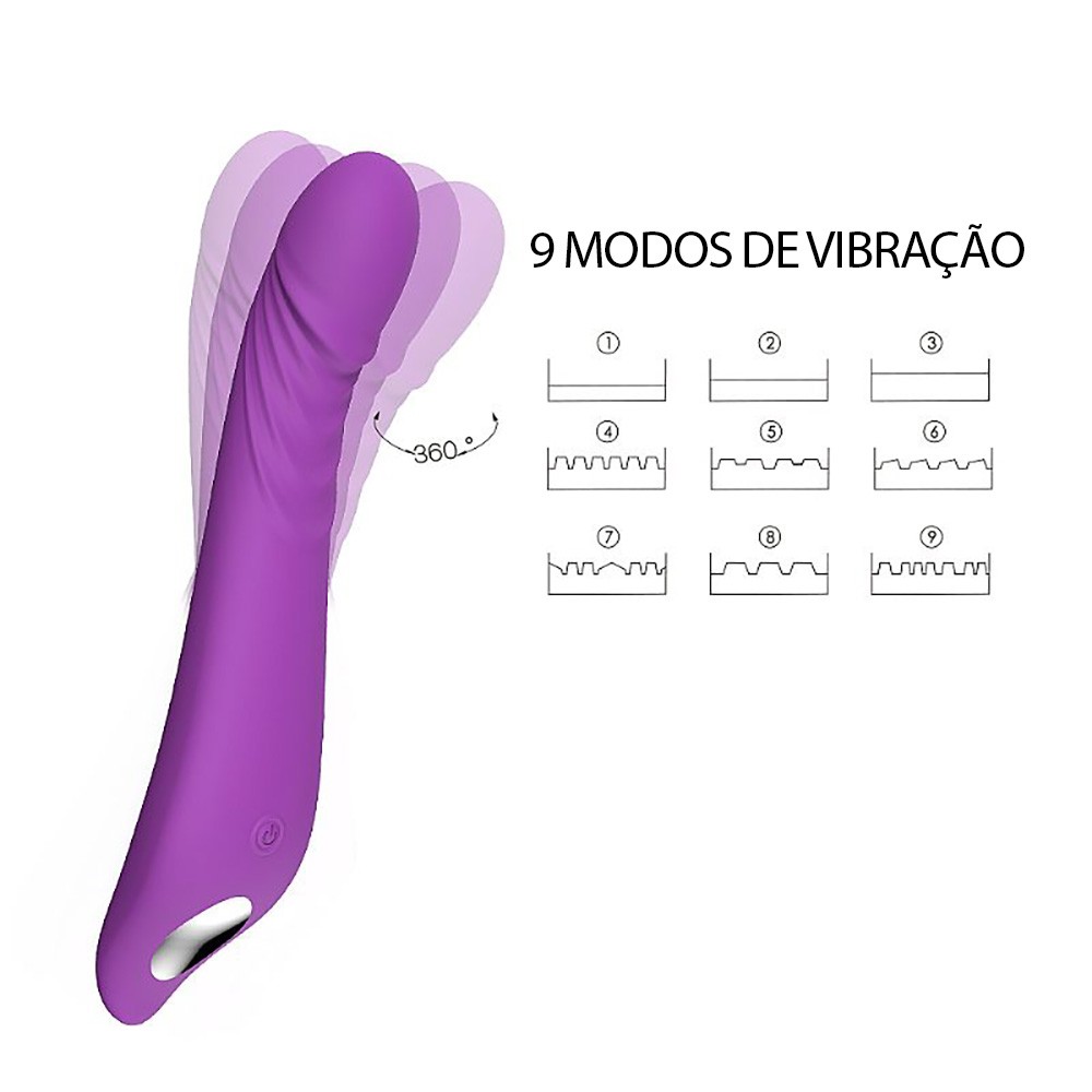 Vibrador Feminino Ares Roxo e modos de vibra��o: ilustra��o dos 9 padr�es de pulsa��o