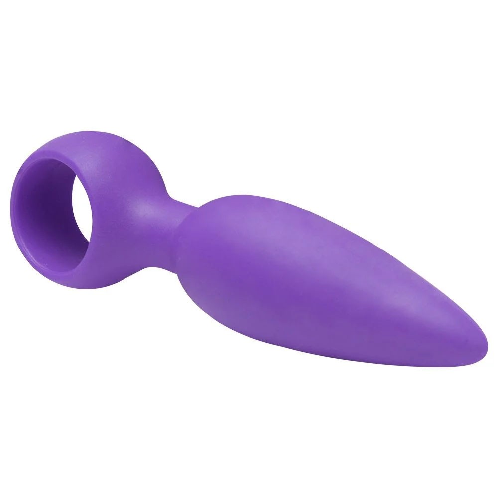 Plug Anal Iniciante Intensive em Silicone Roxo, vis�o de cima destacando a ponta c�nica e a base arredondada
