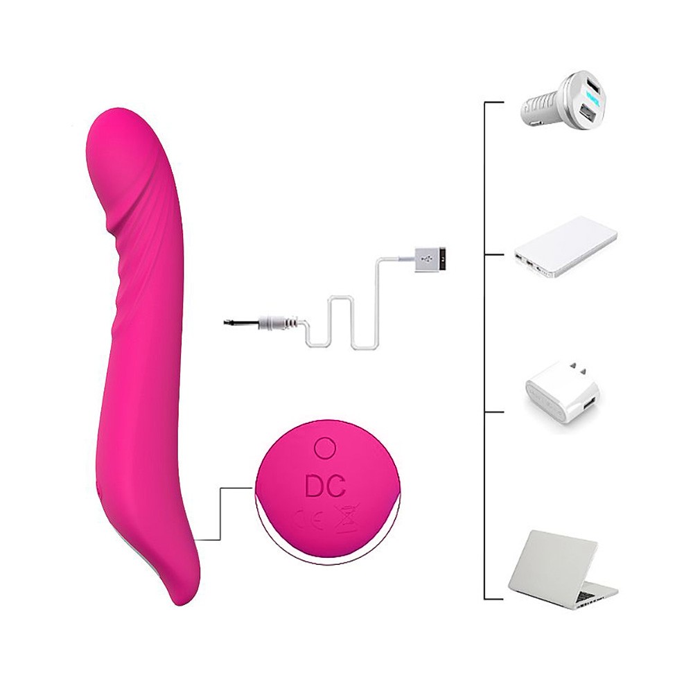 Vibrador Feminino Ares Pink em �ngulo, mostrando o silicone macio e o bot�o de controle.
