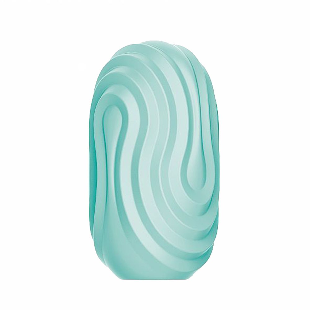 Masturbador masculino Cupid-X Twist Angel, vista da c�psula externa fechada, com design em ondas suaves e cor verde-�gua