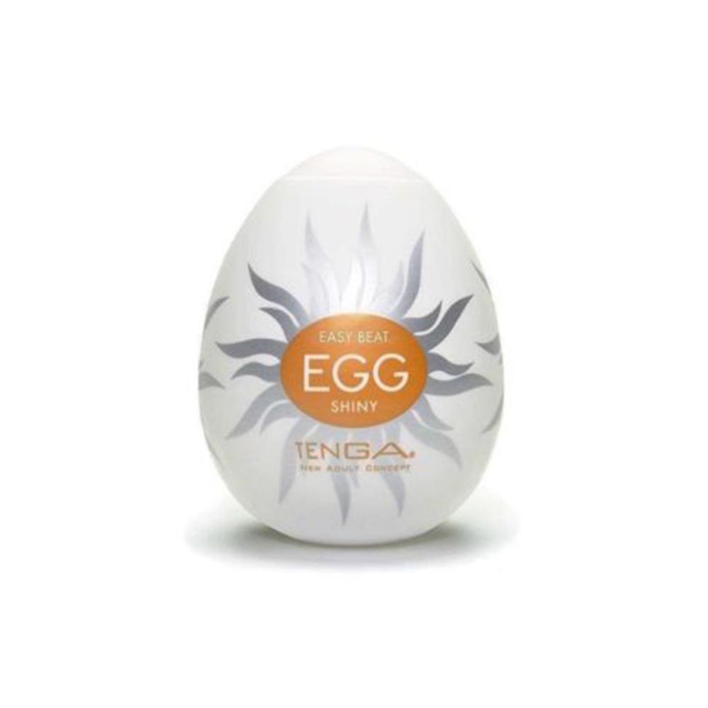 Masturbador Tenga Egg Shiny Hard Boiled em vista lateral mostrando a embalagem em formato de ovo