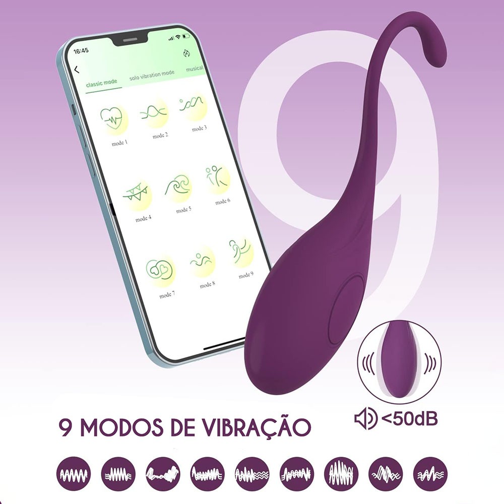 Vibrador Bullet em Silicone Recarreg�vel com Modos de 10 Vibra��o e Controle por APP Wale Roxo | Vibrador e smartphone com o aplicativo, detalhes dos 9 modos de vibra��o e n�vel de ru�do (<50dB).