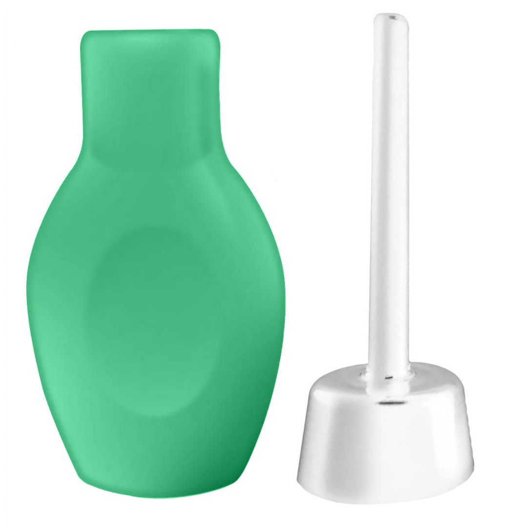 Ducha Higi�nica �ntima 100ml Verde com bico e pera separados, mostrando as duas partes do produto
