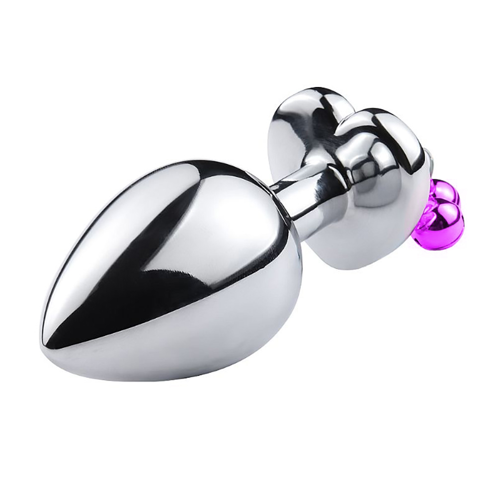 Plug Anal Joia em A�o Cora��o com Sininho Tamanho P Roxo em �ngulo lateral, evidenciando o formato c�nico e a transi��o suave do corpo