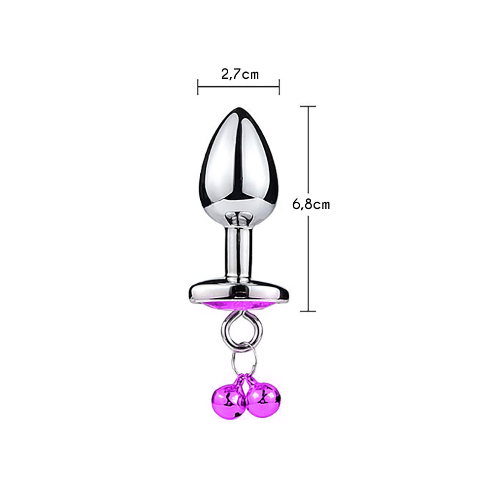 Plug Anal Joia em A�o Cora��o com Sininho Tamanho P Roxo em detalhe, demonstrando a qualidade do polimento e a ponta para inser��o confort�vel