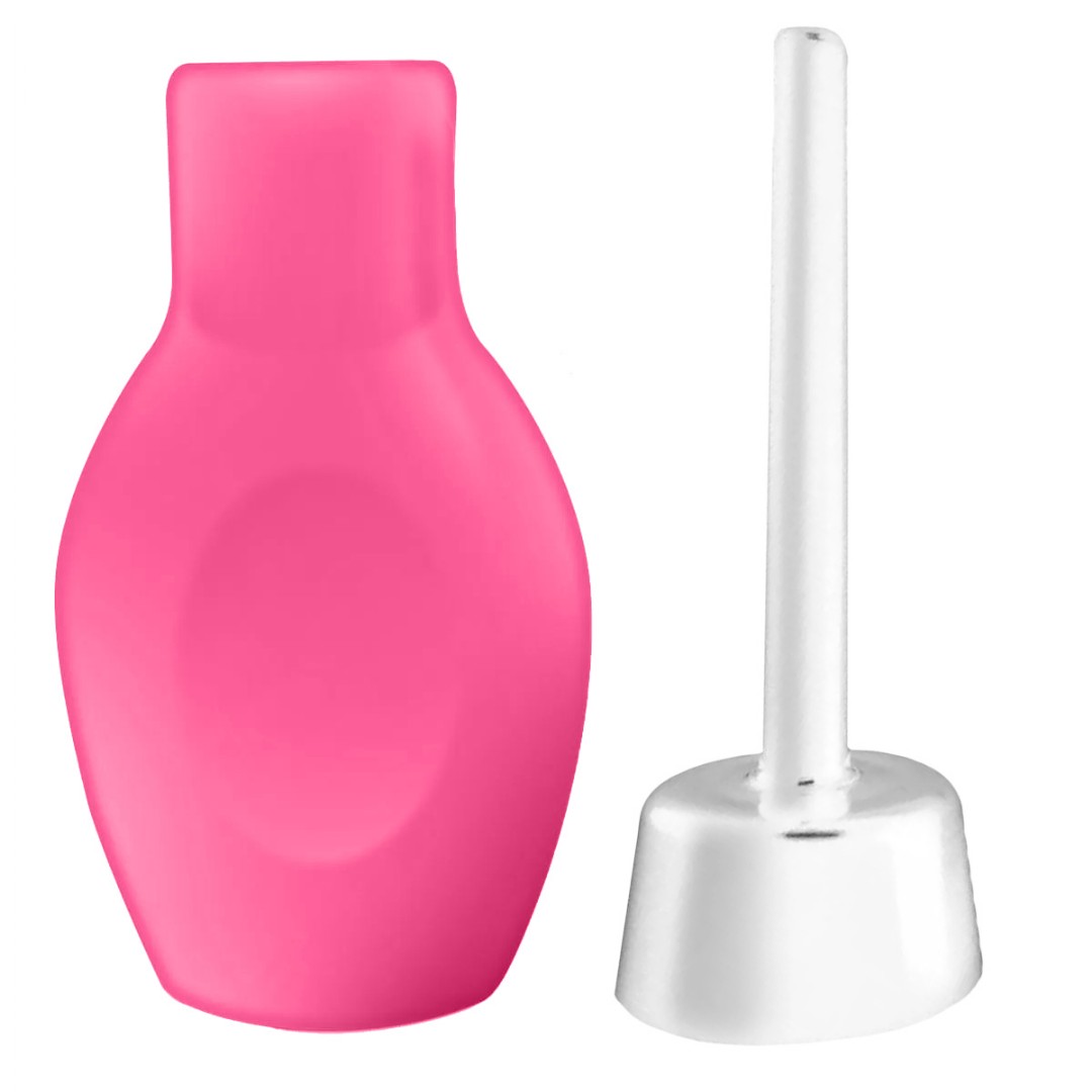 Ducha Higi�nica �ntima 100ml Pink vista lateralmente, mostrando o encaixe do bico e a textura do material