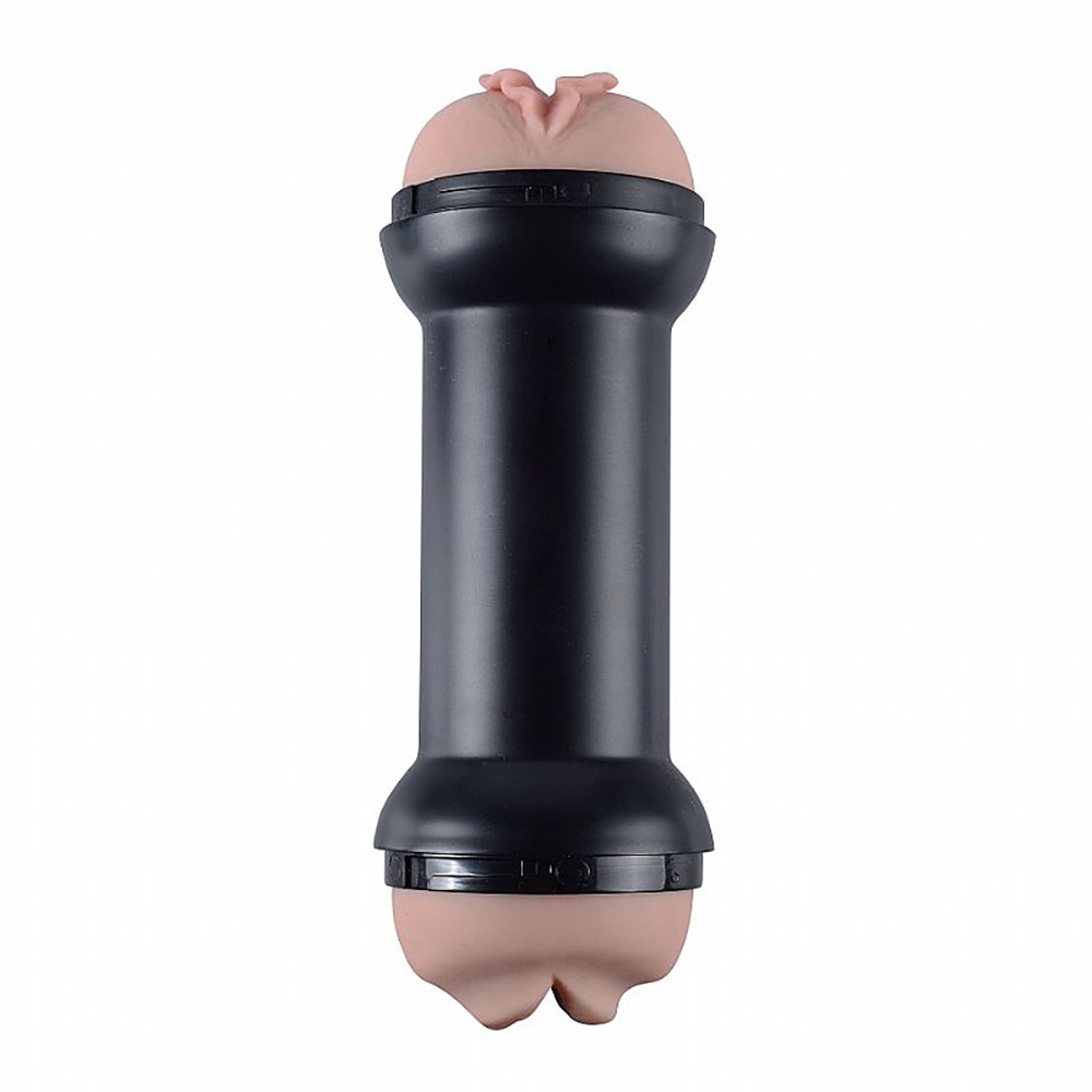 Masturbador Training Master, vista completa com extremidades de boca e vagina em cyberskin bege