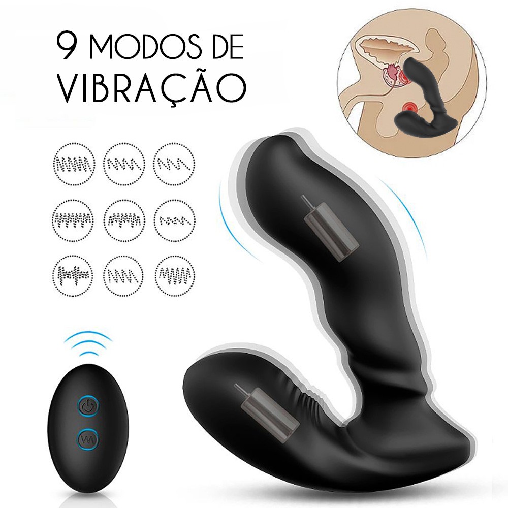 Estimulador de pr�stata Optimus-RCT preto em silicone com controle sem fio, mostrando as ondas de vibra��o para estimular a pr�stata