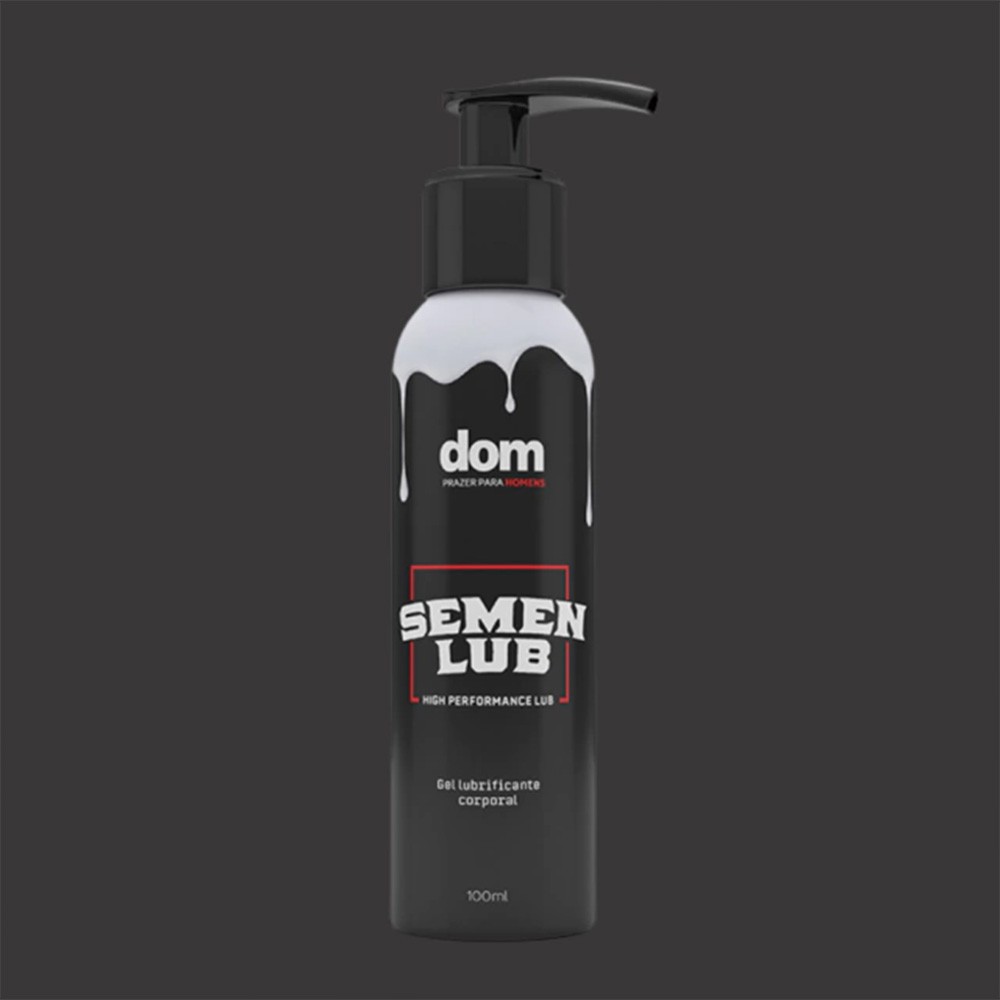 Vis�o frontal do frasco de Gel Lubrificante Semen Lub 100ml com a marca Dom e as caracter�sticas \