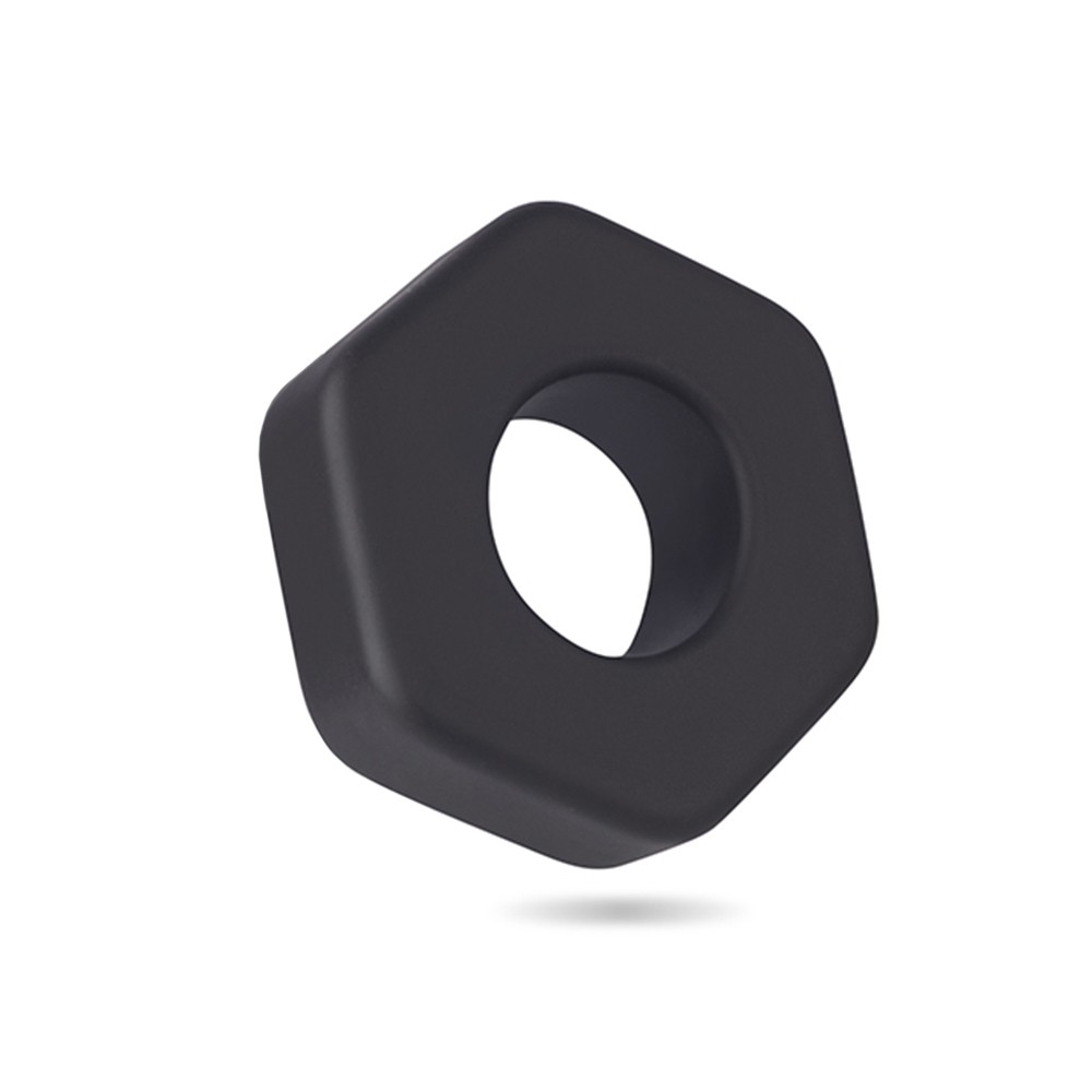 Anel Peniano em Silicone Dom A8 Preto em vista superior angular, destacando seu formato hexagonal e superf�cie lisa