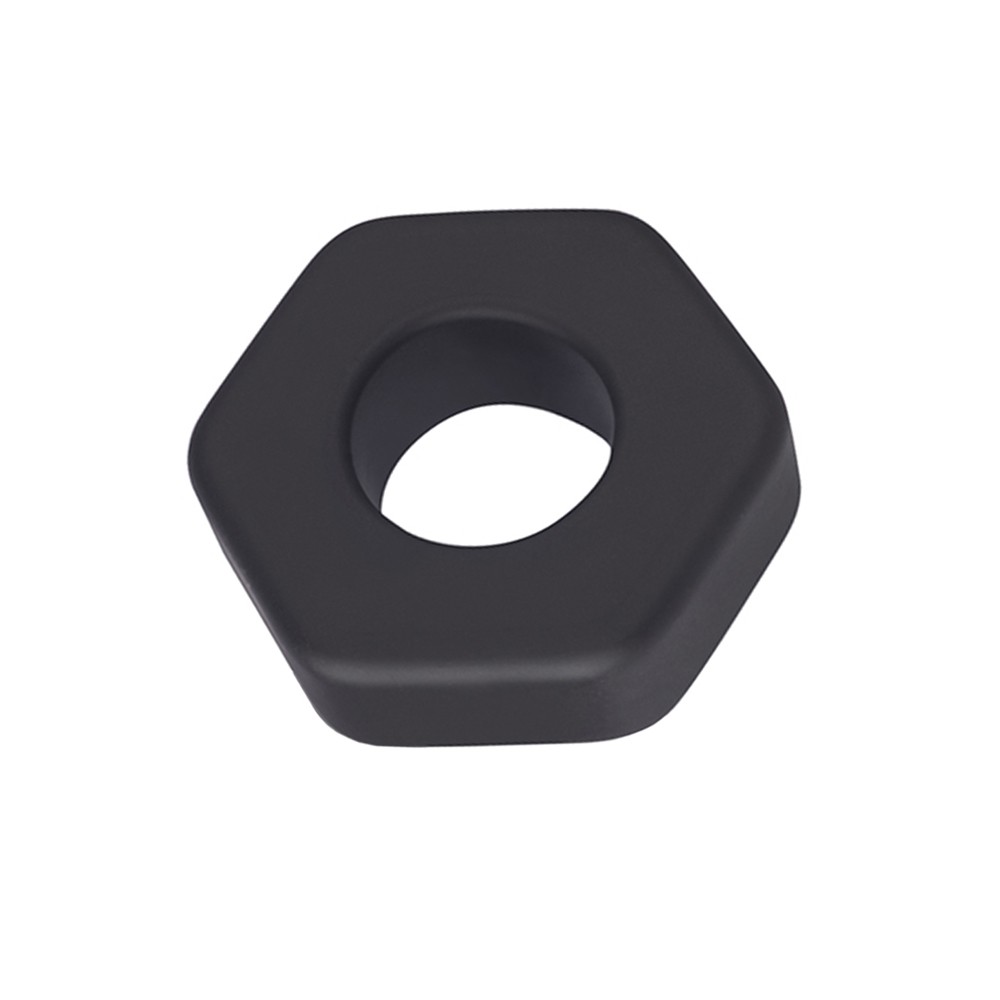 Anel Peniano em Silicone Dom A8 Preto em perspectiva, destacando a maleabilidade do silicone e o orif�cio central