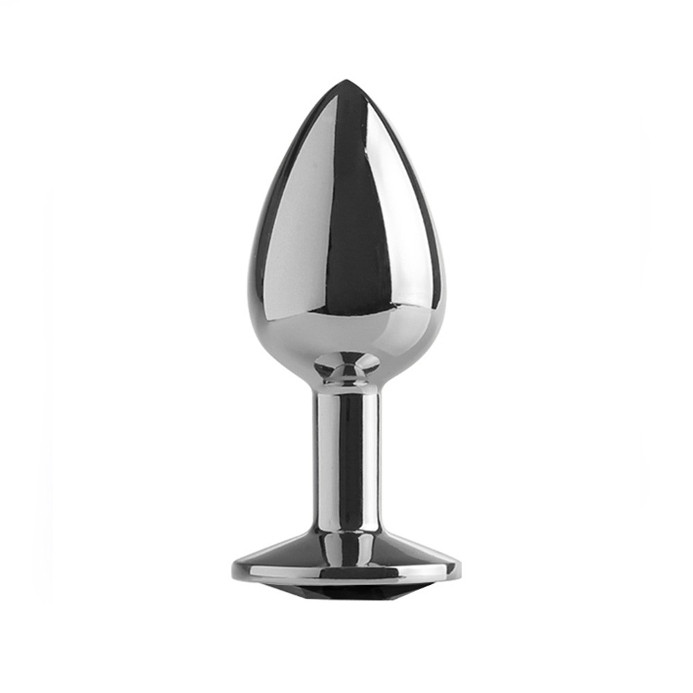 Vista lateral do Plug Anal Joia em A�o Redondo Tamanho P Preto evidenciando formato anat�mico e propor��o equilibrada