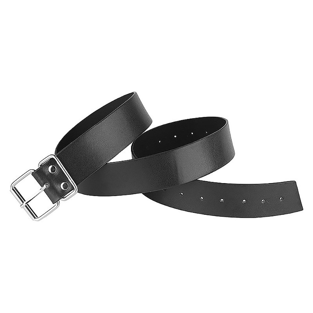 Arreio em PU Sado Harness Preto, detalhe da fivela da cintura e dos ilhoses de regulagem
